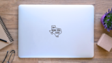 Texas, The Lone Star State Hand Drawn Lettering Sticker on a Laptop (New) example