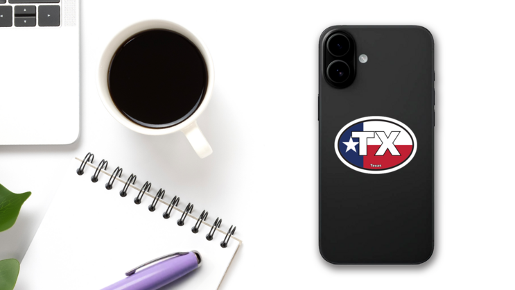 Texas Tx State Flag Oval Sticker on a Phone (New) example