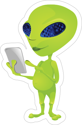 Texting Green Alien Sticker