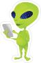 Texting Green Alien Sticker