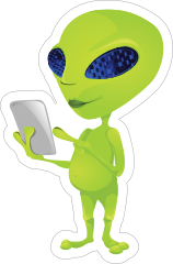 Texting Green Alien Sticker