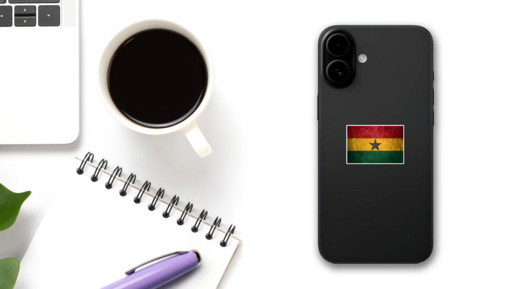 Textured Ghana Flag Sticker on a Phone (New) example