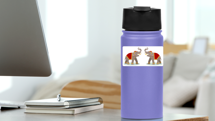 Thai Elephants Sticker on a Water Bottle (New) example