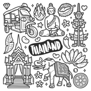 Thailand Icons Hand Drawn Doodle Sticker