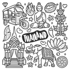 Thailand Icons Hand Drawn Doodle Sticker