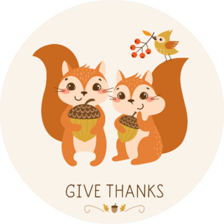 Thanksgiving Greeting Card With Cute And Funny Squirrels Sticker