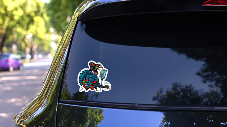Thanksgiving Turkey Character Singing Illustration Sticker on a Rear Car Window (New) example