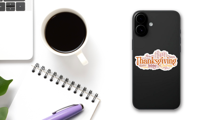 Thanksgiving Word Cloud Sticker on a Phone (New) example