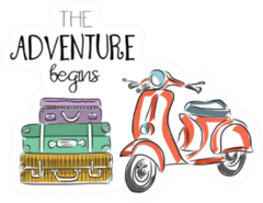The Adventure Begins Scooter And Suitcases Sticker