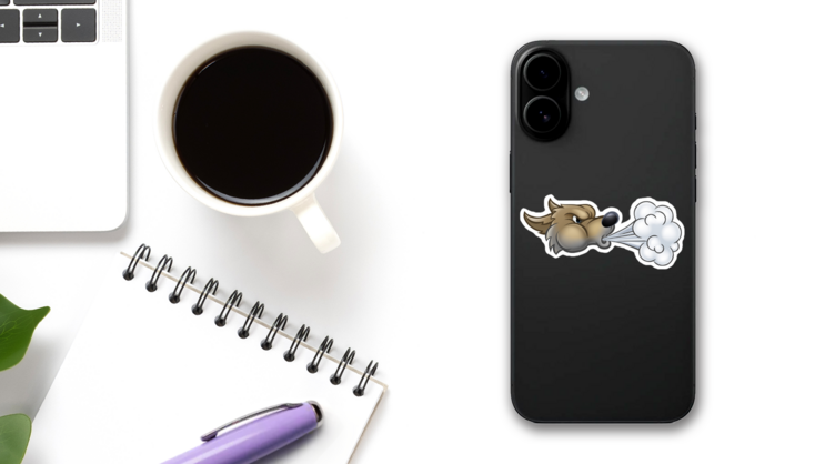 The Big Bad Wolf Cartoon Sticker on a Phone (New) example
