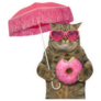 The Cat In Sunglasses Holds A Pink Donut Sticker