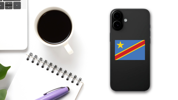 The Democratic Republic Of The Congo Country Flag Sticker on a Phone (New) example