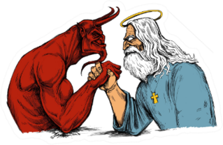 The Devil And God Arm Wrestle Sticker