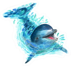 The Dolphin Splashes In The Water Watercolor Art Sticker
