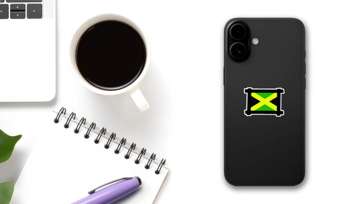 The Flag Of Jamaica Abstract Sticker on a Phone (New) example