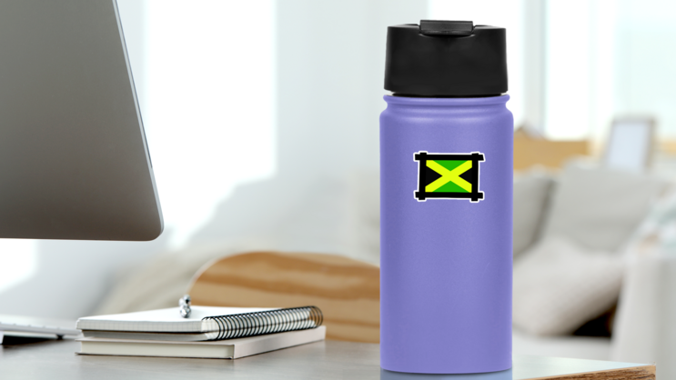The Flag Of Jamaica Abstract Sticker on a Water Bottle (New) example