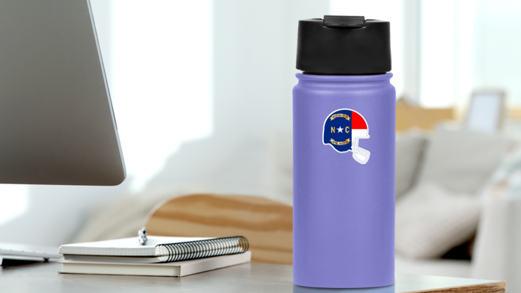 The Flag Of North Carolina On Football Helmet Sticker on a Water Bottle (New) example