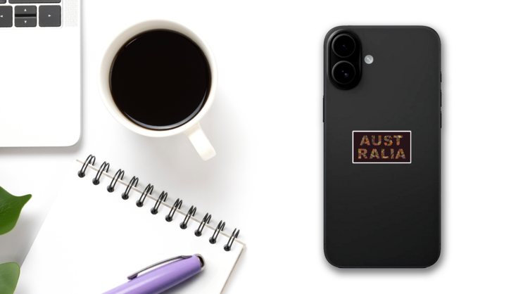 The Inscription Australia Decorated With The Ornament Sticker on a Phone (New) example