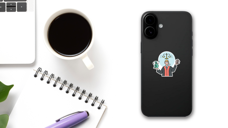 The Judge Legal Illustration Money And People Sticker on a Phone (New) example