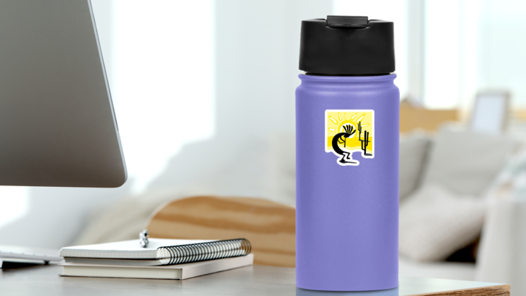 The kokopelli In The Desert Illustration New Mexico Sticker on a Water Bottle (New) example