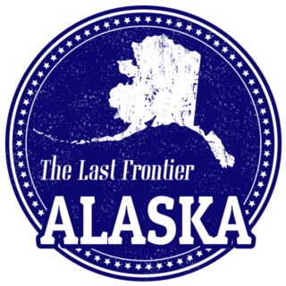 The Last Frontier Written Inside And Map Of Alaska Sticker