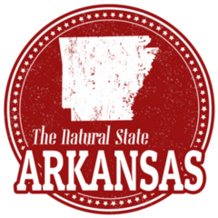 The Natural State Written Inside And Map Of Arkansas Red Sticker