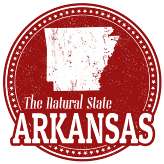 The Natural State Written Inside And Map Of Arkansas Red Sticker