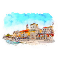 The Old Town Of Trogir, Croatia Watercolor Sticker