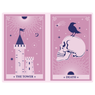 The Tower And Death Tarot Card Pink Sticker