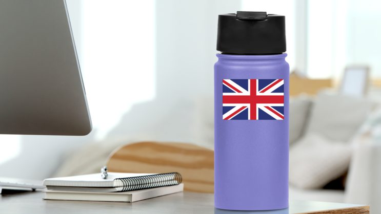 The United Kingdom Flag Sticker on a Water Bottle (New) example