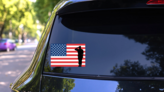 The USA Flag With Silhouette Of A Saluting Soldier on a Rear Car Window (New) example