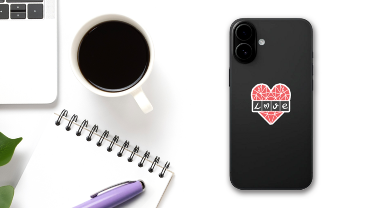 The Word Love In The Crossword Style Heart Sticker on a Phone (New) example