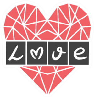 The Word Love In The Crossword Style Heart Sticker