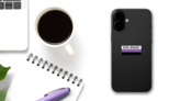 The Word Non-Binary Pride Flag Sticker on a Phone (New) example
