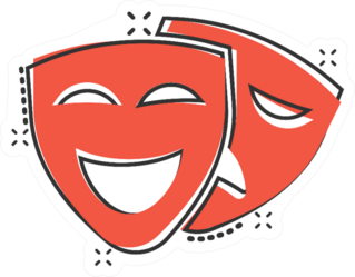 Theater Masks Icon In Comic Style Sticker