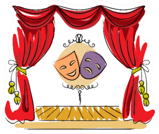 Theater Stage With Red Curtain And Masks Illustration Sticker