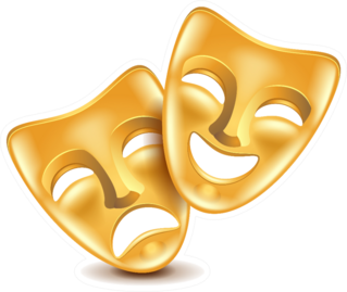 Theatre Masks In Gold Isolated On White Sticker