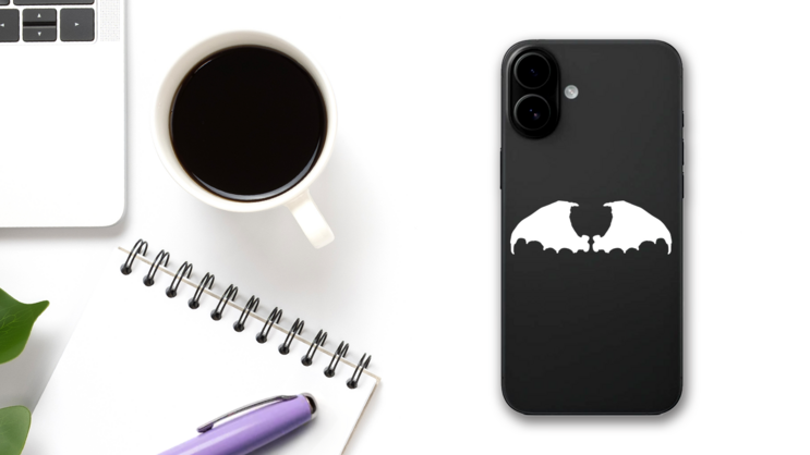 Thick Bat Wings Sticker on a Phone (New) example