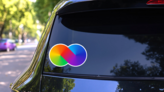 Thick Line Rainbow Infinity Sign Sticker on a Rear Car Window (New) example