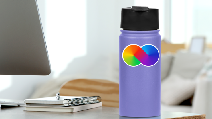 Thick Line Rainbow Infinity Sign Sticker on a Water Bottle (New) example