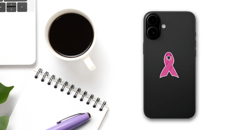 Thick Pink Ribbon Die-Cut Sticker on a Phone (New) example