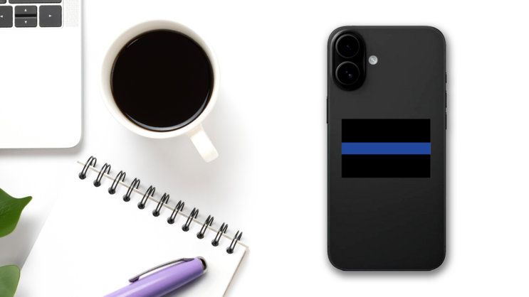 Thin Blue Line Flag Sticker on a Phone (New) example