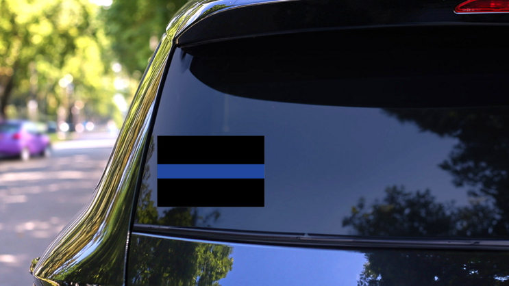 Thin Blue Line Flag Sticker on a Rear Car Window (New) example
