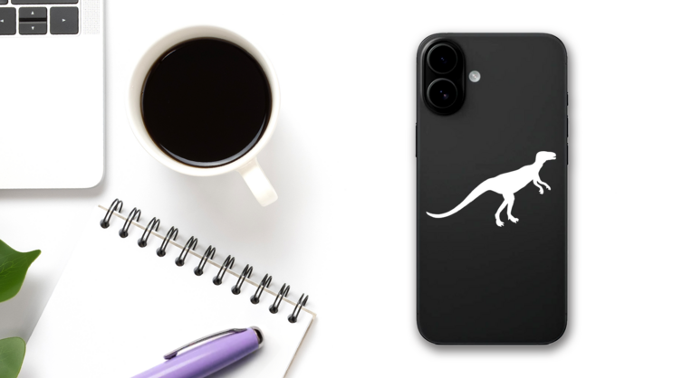 Thin Hypsilophodon Dinosaur Sticker on a Phone (New) example