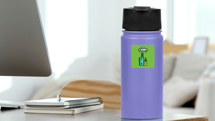 Thin Line Vape Device With Yellow Juice Sticker on a Water Bottle (New) example