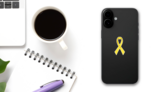 Thin Yellow Ribbon Die-Cut Sticker on a Phone (New) example