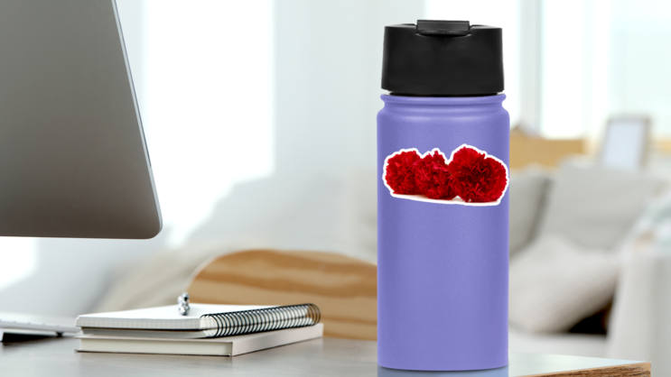 Three Carnations On White Background Sticker on a Water Bottle (New) example