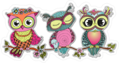 Three Cute Colorful Cartoon Owls Sticker