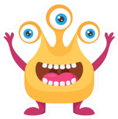 Three Eyed Orange Alien Monster Sticker