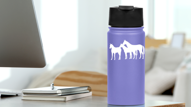 Three Young Horses Sticker on a Water Bottle (New) example